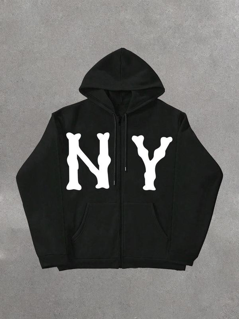 Men's Letter Print Drop Shoulder Drawstring Hoodie