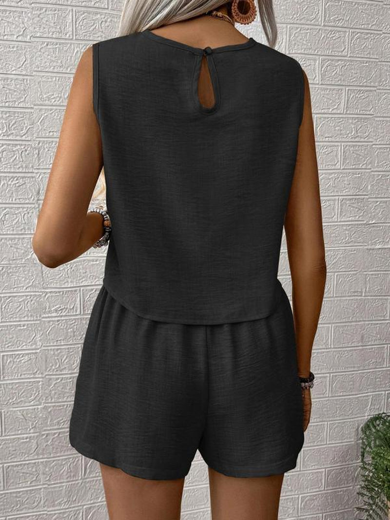 Women's Solid Color Crew Neck Tank & Shorts Two-Piece Set