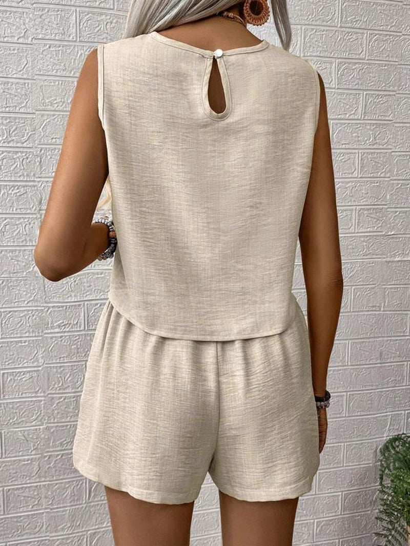 Women's Solid Color Crew Neck Tank & Shorts Two-Piece Set