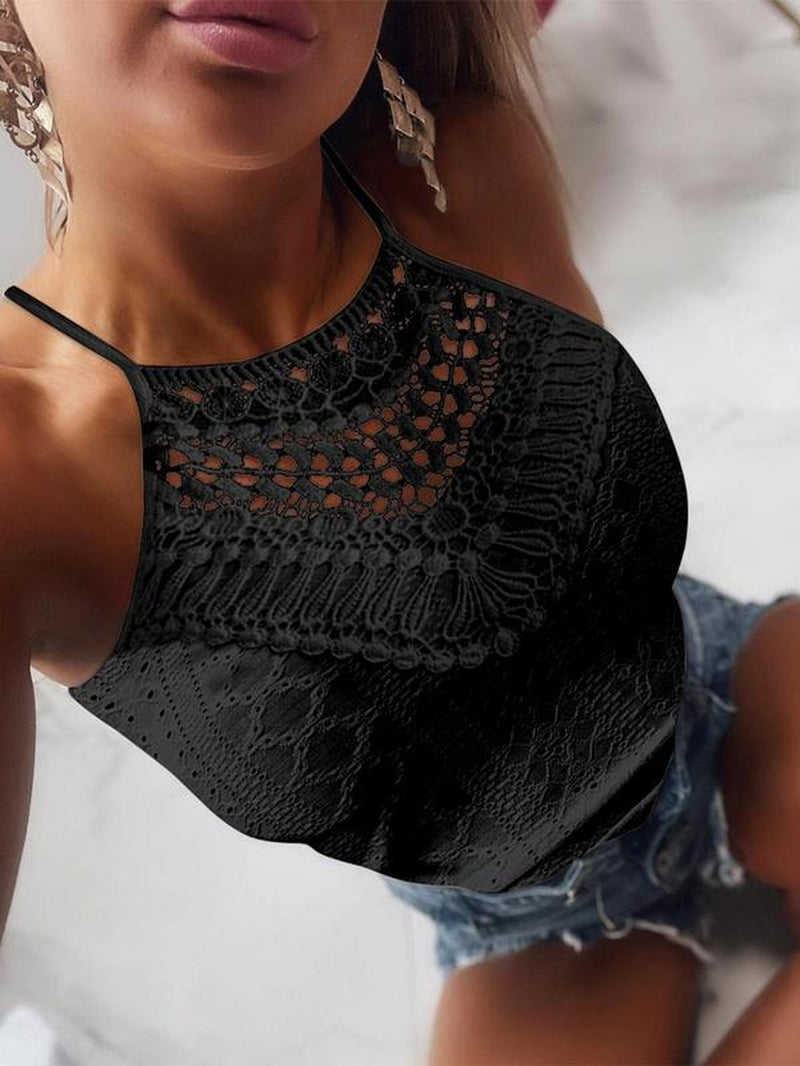 Women's Halter Neck Knitted Vest Top with Lace