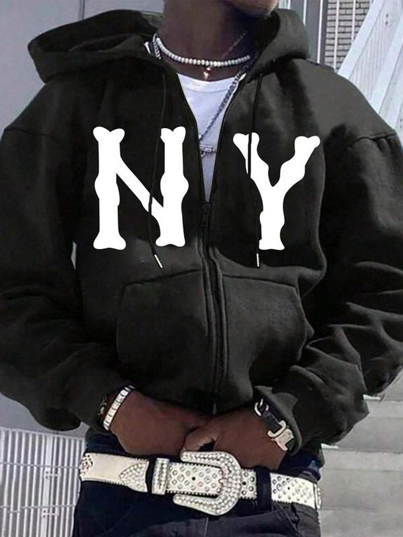 Men's Letter Print Drop Shoulder Drawstring Hoodie