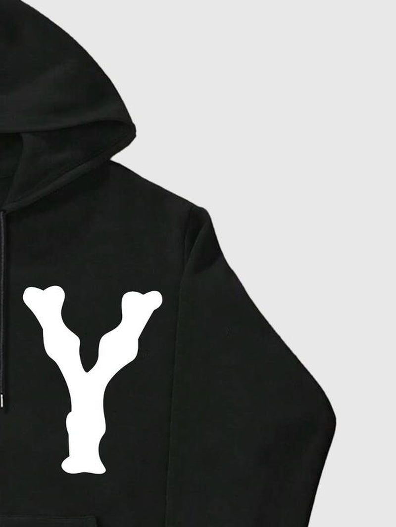 Men's Letter Print Drop Shoulder Drawstring Hoodie